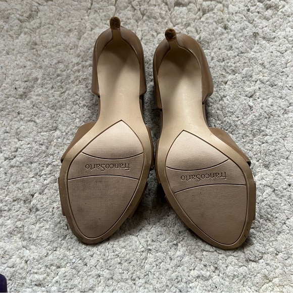 Franco Sarto: Tan Faux Leather Criss Cross Peep Toe Dressy High Heels Size 9M - Picture 4 of 10